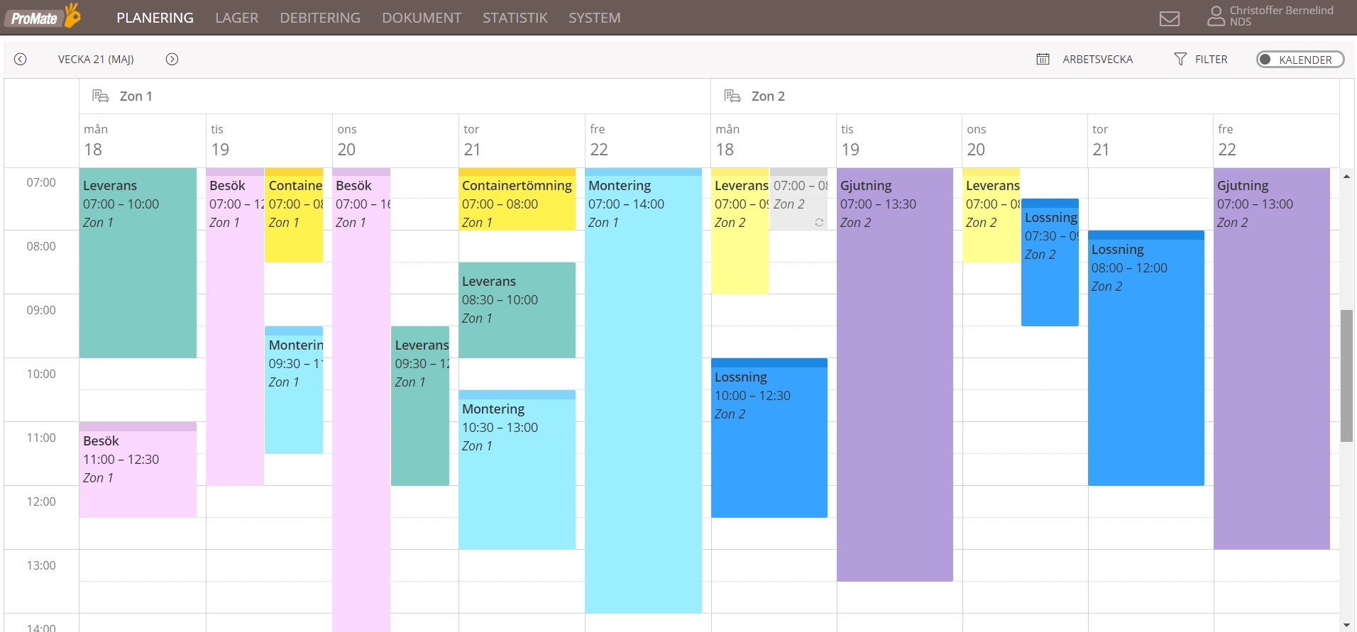 Screenshot på Promates verktyg kalenderfunktion